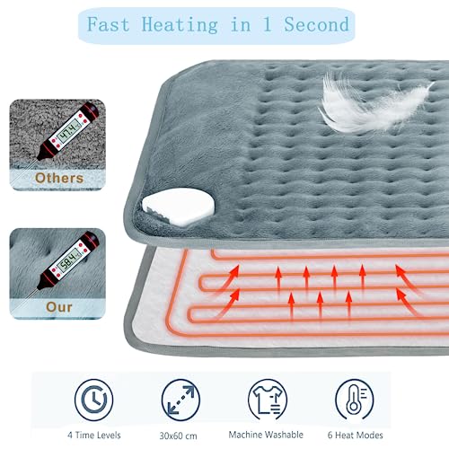 Heating Pad for Back Pain Relief, Electric Heating Pads with 6 Heat Settings, Auto Shut Off, Washable Heating Pad for Abdomen,Feet,Back,Cramp