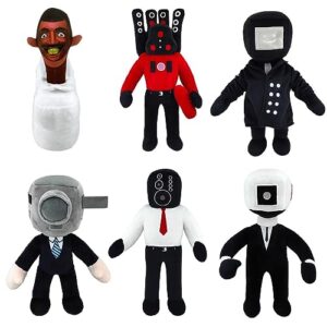 skibidi toilet plush toys, plush doll toys gifts for boys and girls cartoon video game character plush children (6 pcs value pack)