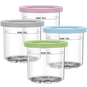 gomaihe containers replacement for ninja creami pints and lids - 4 pack, 16oz cup compatible with nc301 nc300 nc299amz series ice cream maker, bpa free dishwasher safe leak proof, pink/green/grey/blue