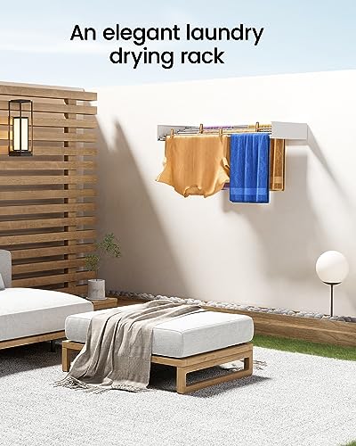 Laundry Drying Rack Collapsible, Wall Mounted Drying Rack, Clothes Drying Rack, Retractable Drying Rack, 31.5" Wide, 13.2 Linear Ft, 5 Aluminum Rods, 60 lb Capacity (White 31.5") Medium