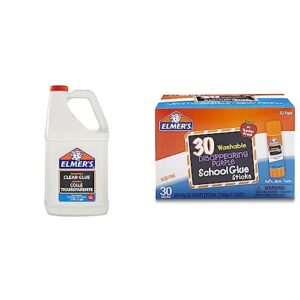 elmer's liquid school glue, clear, washable, 1 gallon - great for making slime & disappearing purple school glue sticks, washable, 7 grams, 30 count