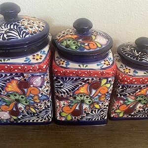 XL Handcrafted Folk Art Talavera Canisters | Mexican Ceramic | Floral & Colorful | Kitchen Storage Jars