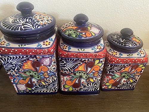 XL Handcrafted Folk Art Talavera Canisters | Mexican Ceramic | Floral & Colorful | Kitchen Storage Jars