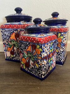 xl handcrafted folk art talavera canisters | mexican ceramic | floral & colorful | kitchen storage jars