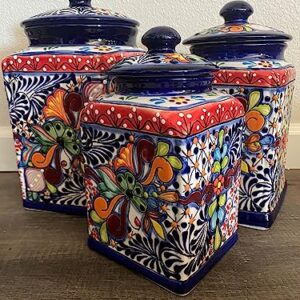 XL Handcrafted Folk Art Talavera Canisters | Mexican Ceramic | Floral & Colorful | Kitchen Storage Jars