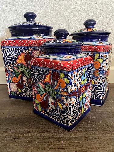 XL Handcrafted Folk Art Talavera Canisters | Mexican Ceramic | Floral & Colorful | Kitchen Storage Jars