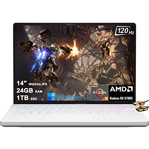 Asus ROG Zephyrus G14 Gaming Laptop 14" WQXGA 120Hz (100% DCI-P3) AMD 8-Core Ryzen 9 6900HS (Beat i7-11370H) 24GB RAM 1TB SSD Radeon RX6700S 8GB Graphic (Beat RTX3060) Backlit USB-C Win11 + HDMI Cable