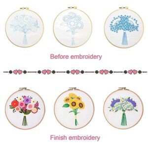 Easy Embroidery Kit for Beginners Adults and Kids 3 Sets Stamped Floral Embroidery Kit for Kids Cross Stitch Kit Funny Embroidery Starter Kit with Pattern Cross Stitch 3 Set (Bunch Flowers 3P)