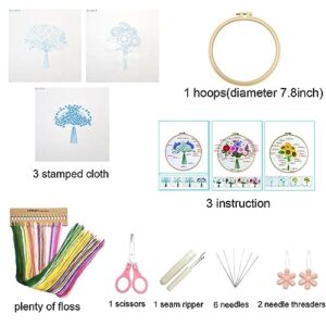 Easy Embroidery Kit for Beginners Adults and Kids 3 Sets Stamped Floral Embroidery Kit for Kids Cross Stitch Kit Funny Embroidery Starter Kit with Pattern Cross Stitch 3 Set (Bunch Flowers 3P)