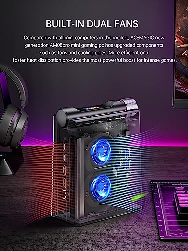 [Gaming PC] Mini PC Ryzen 9 6900HX(up to 4.9Ghz), 32GB DDR5(Dual Channel) 512GB NVMe SSD Mini Computers with AMD Radeon 680M(12 cores/2200 MHz), WiFi6/BT5.2/RGB Lights/3 Modes Mini Desktop for Gamer