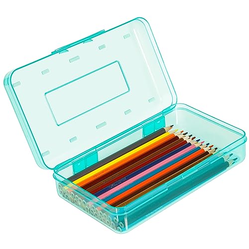 DANRONG Pencil Box, Large Capacity Pencil Case, Plastic Pencil Boxs for Kids Girls Boys Adults, Hard Crayon Box Storage with Snap-Tight Lid for School Office Supplies