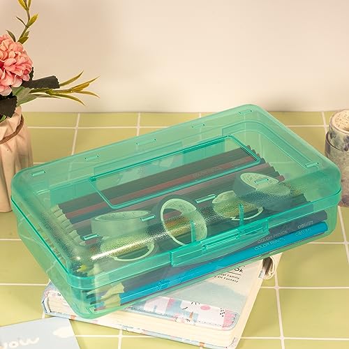 DANRONG Pencil Box, Large Capacity Pencil Case, Plastic Pencil Boxs for Kids Girls Boys Adults, Hard Crayon Box Storage with Snap-Tight Lid for School Office Supplies