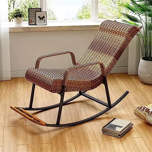 JHKZUDG Rattan Rocking Chair,Patio Rocking PE Rattan Chair,Zero Gravity Rocking Lounge Chair,Garden Rattan Chairs with Pillow Recliner Seat, for Garden Backyard Porch