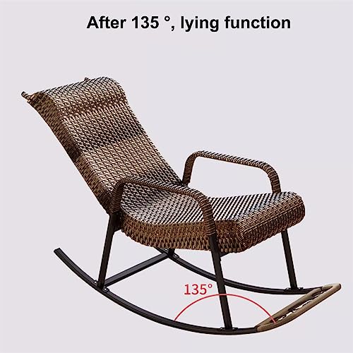 JHKZUDG Rattan Rocking Chair,Patio Rocking PE Rattan Chair,Zero Gravity Rocking Lounge Chair,Garden Rattan Chairs with Pillow Recliner Seat, for Garden Backyard Porch