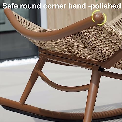 JHKZUDG Outdoor PE Gel Rope Rocking Chair, Patio PE Rope Rocker Chair with High-Back & Metal Frame, All-Weather Rocking Lawn Furniture, for Garden Backyard Porch