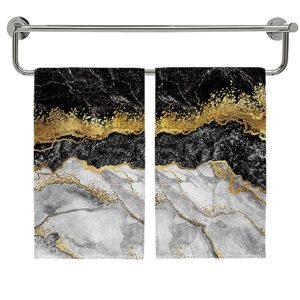fuliko hand towels for bathroom, soft absorbent black gold marble towel set 30x15, washcloths face towels perfect for daily use home kitchen bathroom decor (black gold marble)