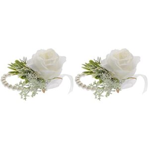 luozzy 2 pcs wedding wrist corsage pearl corsage wristlet wedding groomsmen bridesmaids hand flower for party decorations