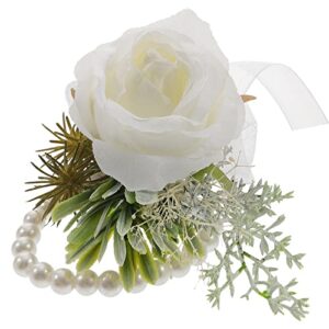 LUOZZY 2 Pcs Wedding Wrist Corsage Pearl Corsage Wristlet Wedding Groomsmen Bridesmaids Hand Flower for Party Decorations