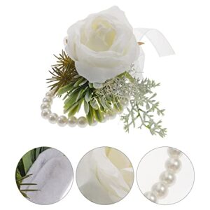 LUOZZY 2 Pcs Wedding Wrist Corsage Pearl Corsage Wristlet Wedding Groomsmen Bridesmaids Hand Flower for Party Decorations