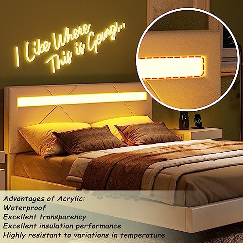 LIKIMIO Queen Bed Frame with LED Lights, Modern PU Leather Upholstered Platform Bed with Headboard, No Box Spring Needed/Noise-Free/Easy Assembly, White