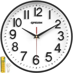 qpeuim wall clock wall clocks silent non-ticking battery operated large easy to read with stereoscopic dial ultra-quiet movement quartz for office classroom school home kitchen (10 inches)