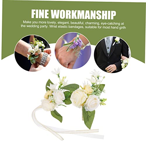 WATIIFUFU Corsage Wristlet 1 Set Wrist Flowers and Corsages Wedding Wrist Corsage Bridal Flower Bracelet Wedding Dress Accessories Bride Accessories Groom Boutonniere Bride Wristband