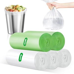 qunbive 4 gallon trash bag, leakproof small garbage bags, biodegradable trash bags, sturdy mini small trash bags for bathroom office kitchen (white/green 100 count)