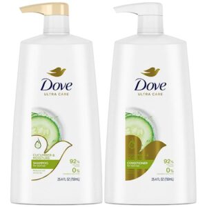dove shampoo and conditioner set - cool moisture cucumber hydrating shampoo for dry hair with coconut oil, marula oil, and grapeseed oil for hair care, 25.4 fl oz (2 piece set)