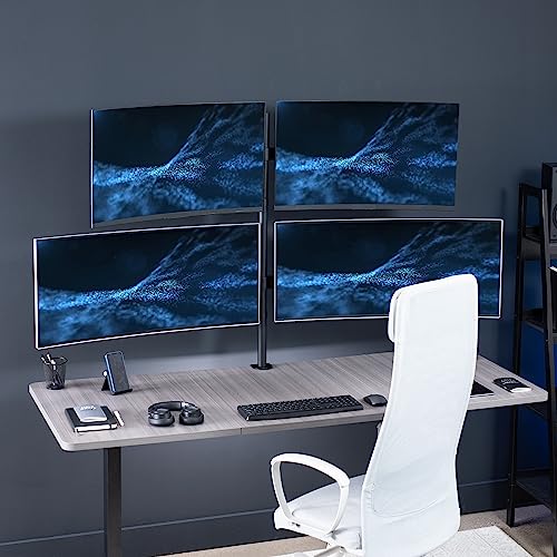 VIVO Premium Quad Ultra Wide LCD LED 27 to 38 inch Monitor Desk Mount, Heavy Duty C-clamp, Extra Tall Pole, Adjustable Telescoping Arms, Flush Wall Setup, Fits 4 Screens, Black, STAND-TS38C-4