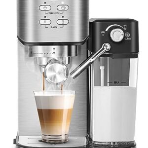 ILAVIE 6-in-1 Espresso Coffee Machine Built-In Automatic Milk Frother, 20 Bar Espresso & Cappuccino & Latte Maker with 34 oz Removeable Water Tank, Ideal for Home Use, Stainless Steel