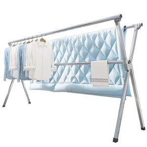vikaqi clothes drying rack 95 inches folding outdoor indoor, drying rack clothing collapsible, foldable laundry drying rack, heavy duty stainless steel clothesline, 20 hooks 12 clips