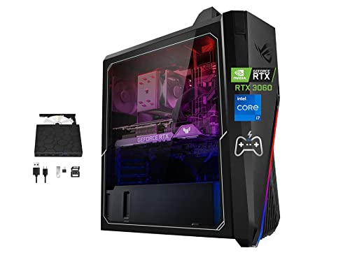 ASUS 2022 ROG Gaming Desktop, Intel Core i7-12700F Processor, 64GB DDR4 RAM, 4TB PCIe SSD + 4TB HDD, NVIDIA GeForce RTX 3060 12G DDR6, Win 11 Pro, Black, Hotface DVD-RW USB Hub