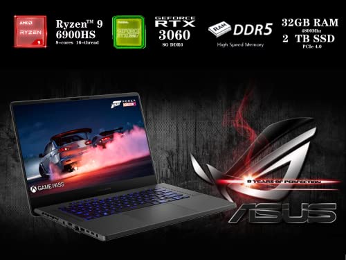 ASUS 2023 ROG Zephyrus 15.6" WQHD 165Hz Gaming Laptop, AMD Ryzen 9 6900HS, RGB Backlit Keyboard, NVIDIA GeForce RTX 3060 8G, Win 11 Pro, Gray, 32GB SnowBell USB Card, (32GB DDR5 | 2TB PCIe SSD)