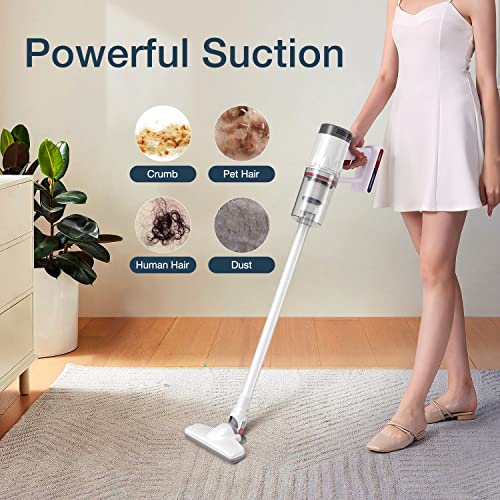 KEROMEE Cordless Vacuum Cleaner 5 in 1 Cordless Stick Vacuum Cleaner Lightweight Household with Strong Suction, for Hardwood Floors, Carpet, Stairts, Sofa, and Pet Hair, White (Cordless)