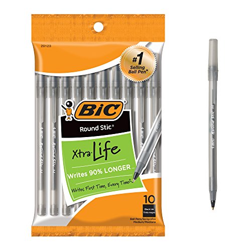 BIC Xtra-Smooth Mechanical Pencils With Erasers, Medium Point (0.7mm), 10-Count Pack & Round Stic Xtra Life Ballpoint Pen, Medium Point (1.0mm), Black, 10-Count