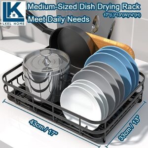 LKKL Dish Drying Rack, Large Capacity Dish Rack for Kitchen Counter, Extendable Dish Rack, Anti-Rust Stainless Steel Dish Drainer with Utensil Holder Cups Holder, Black