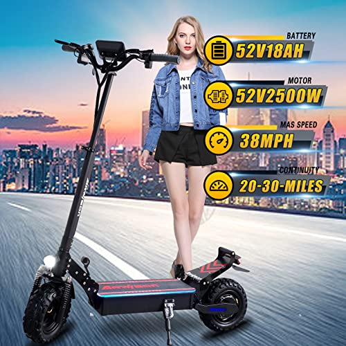 Arwibon Q30Pro Electric Scooter for Adults - 2500W Motor,52V/18AH Battery,Up to 38 MPH Range 30 Miles,440 Lbs 11" Heavy Duty Vacuum Off-Road Tire,Iscooter,Escooter