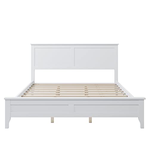 Harper & Bright Designs Queen Size Platform Bed with Headboard, Modern Wooden Queen Bed Frame with Slat Support, Queen Size Beds for Kids Teens Adults, No Box Spring Need, White