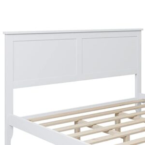 Harper & Bright Designs Queen Size Platform Bed with Headboard, Modern Wooden Queen Bed Frame with Slat Support, Queen Size Beds for Kids Teens Adults, No Box Spring Need, White