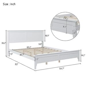 Harper & Bright Designs Queen Size Platform Bed with Headboard, Modern Wooden Queen Bed Frame with Slat Support, Queen Size Beds for Kids Teens Adults, No Box Spring Need, White