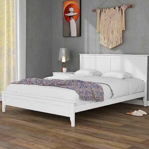 Harper & Bright Designs Queen Size Platform Bed with Headboard, Modern Wooden Queen Bed Frame with Slat Support, Queen Size Beds for Kids Teens Adults, No Box Spring Need, White