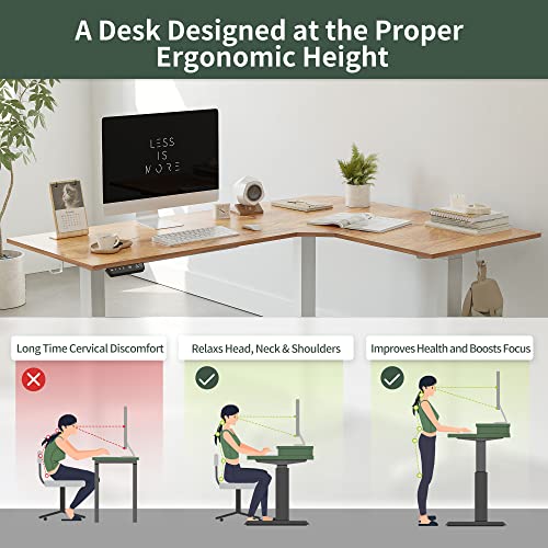 FEZIBO 75 Inch L Shaped Standing Desk with File Cabinet, Rustic Brown