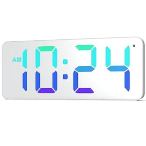 xuanzit wall clock - led digital wall clock with dynamic rgb display, mirror surface, big digits, auto-dimming, small silent wall clock for living room, bedroom, farmhouse, kitchen, office