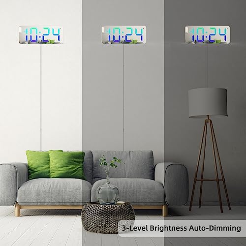 XUANZIT Wall Clock - LED Digital Wall Clock with Dynamic RGB Display, Mirror Surface, Big Digits, Auto-Dimming, Small Silent Wall Clock for Living Room, Bedroom, Farmhouse, Kitchen, Office