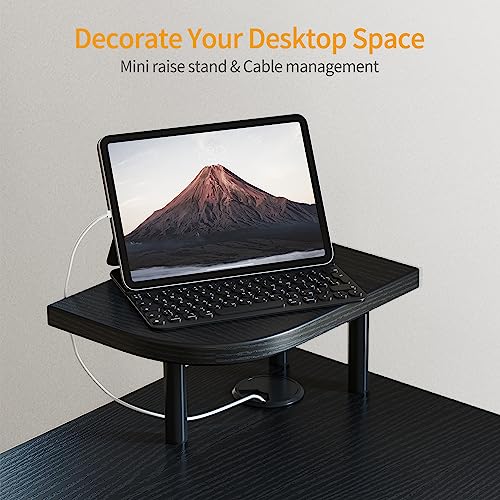 BANTI 43 Inch Corner Computer Desk with Right Storage Shelves, Small L Shaped Office Desk with Top Shelf, Study Writing Table, Black