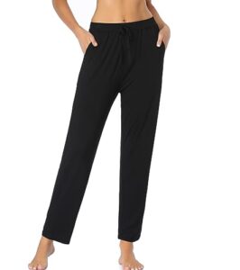 asimoon women's loose pants pockets lightweight soft yoga sweatpants pull on stretch jogger pant casual lounge jogging pants black-a
