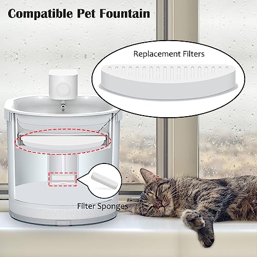 12 Pack Cat Water Fountain Filter & 12 Pack Replacement Fliter Sponges Fit for Uahpet Water Fountain 67oz/2L Automatic Pet Fountain,Pack of 24