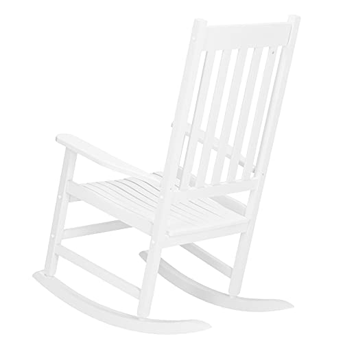 Patio Rocking Chair, Poly Lumber Porch Rocker with High Back, 350Lbs Support Rocking Chairs for Both Outdoor and Indoor, Poly Rocker Chair Looks Like Real Wood (White)