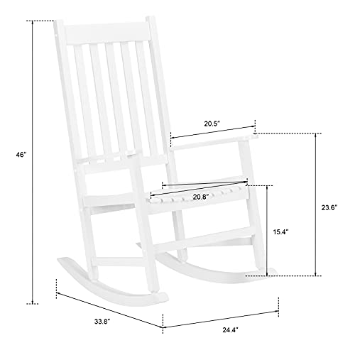 Patio Rocking Chair, Poly Lumber Porch Rocker with High Back, 350Lbs Support Rocking Chairs for Both Outdoor and Indoor, Poly Rocker Chair Looks Like Real Wood (White)
