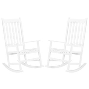 outdoor & indoor rocking chair set of 2, all-weather porch rocker with 400 lbs weight capacity, front porch rocking chairs, for backyard, lawn, fire pit, patio and garden, white